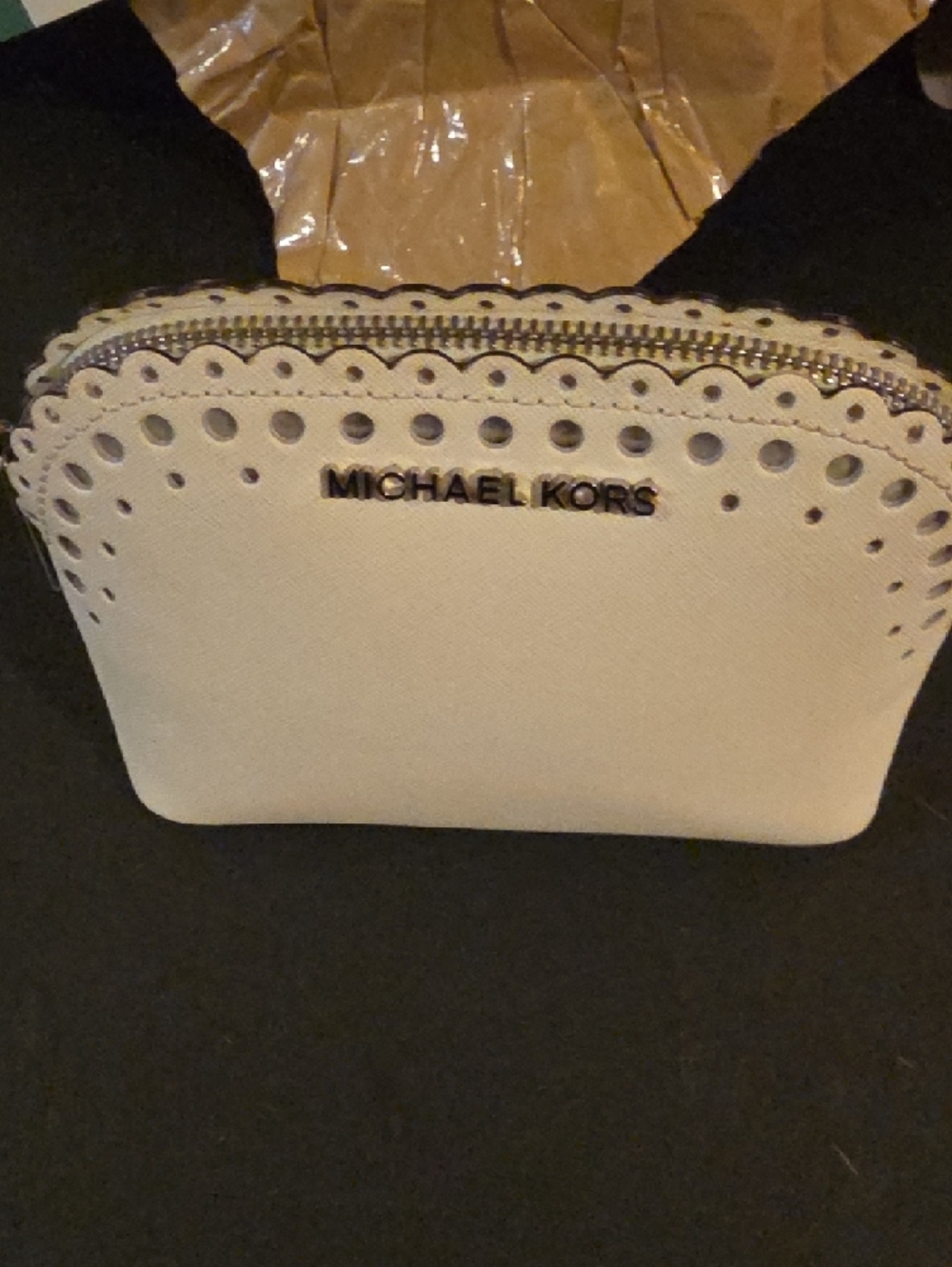 Michael Kors White Perforated Saffiano Leather  Cosmetic Bag - Picture 4 of 14